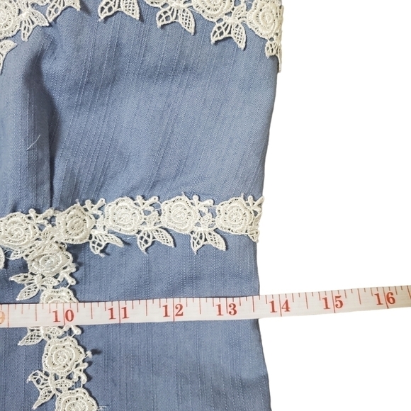 Silhouette Sphaget Strap Blue Sundress  with Scalloped Lace Size S - Picture 11 of 13